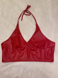 Red Faux Leather Halter Neck Top Size 16 Stretchy - Picture 1 of 6
