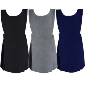 GIRLS SCHOOL BIB PINAFORE PLEATED TOP SCHOOL UNIFORM DRESS Ages 2 to 18 - Picture 1 of 7