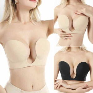 Strapless Bra Backless Push Up Self Adhesive Invisible U Plunge Stick On Bra| - Picture 1 of 19