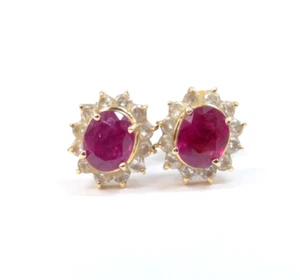 Ruby Earrings 18K YG Melee Diamond 0.34ct Free Shipping 49220109400 2 - Picture 1 of 11
