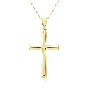 14K Real Solid Yellow Gold Classic Cross Christian Pendant Charm Necklace 18 in - Picture 1 of 13