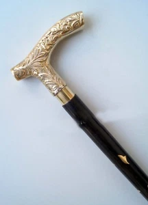 Nautical Designer Brass Handle Vintage Style Wooden Walking Stick Cane 36" Long - Picture 1 of 2