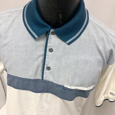Vtg 80’s Pierre Cardin Men Blue White COLOR BLOCK Polo Pull Over SURFER Shirt S - Image 1 of 4