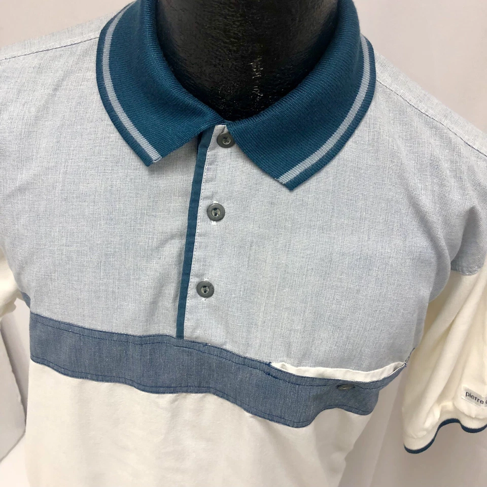 De Colección Años 80 Pierre Cardin Hombres Azul Blanco COLOR BLOCK Polo Pull Over SURFER Camisa S Foto 1 de 4