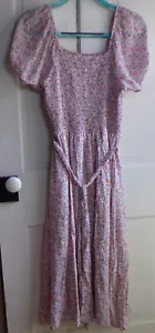 Indigo Rose Size M Mini Floral Midi Dress Smocked Cottage Core Feminine Lined - Picture 1 of 7