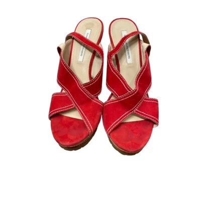 Diane Von Furstenberg DVF 'Julia' Heel in Red Suede Wedge Cork Heels 9.5 - Изображение 1 из 4