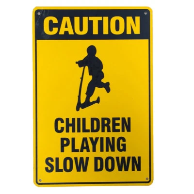 WARNING SIGN CAUTION CHILDREN PLAYING SLOW DOWN 200x300mm Metal Safe Notice - image 1 of 3