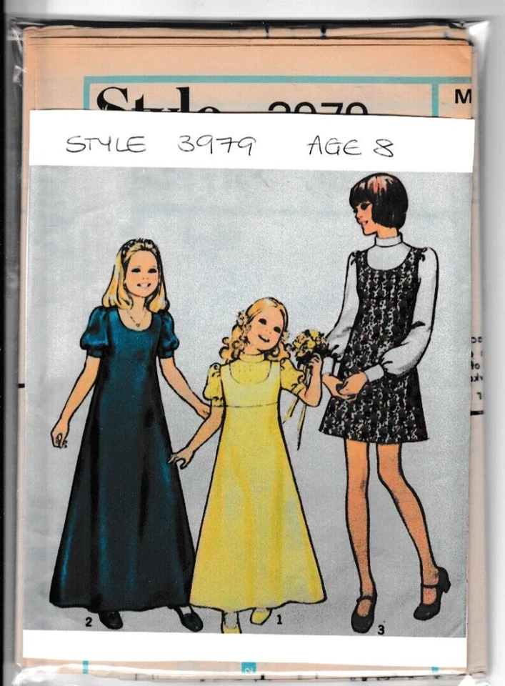 Vintage 1972 Style Sewing Pattern 3979 Girls Bridesmaid Dress Age 8 UNCUT - Image 1 of 1