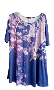 Azalea By Firmiana Butterfly Tunic Women's XL blue & purple swing top short slv - Picture 1 of 5