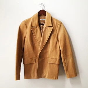 Giacca di pelle da donna - Ricki's - marrone - altezza vita - bottoni - taglia - large - Foto 1 di 2