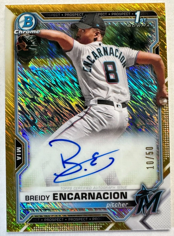 2021 Bowman Chrome 1st GOLD SHIMMER REFRACTOR AUTO BREIDY ENCARNACION ⚾ 10/50 RC - Image 1 of 4