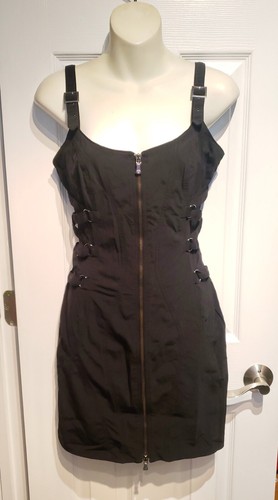 Versace Jeans Couture Mini Abito Donna Vintage Nero Zip Frontale Taglia 28 42