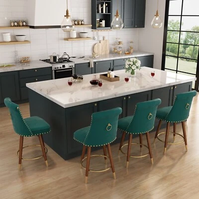 Counter Height Bar Stool, 24" Swivel Upholstered Bar Chair with Back for Kitchen - Image 1 of 4