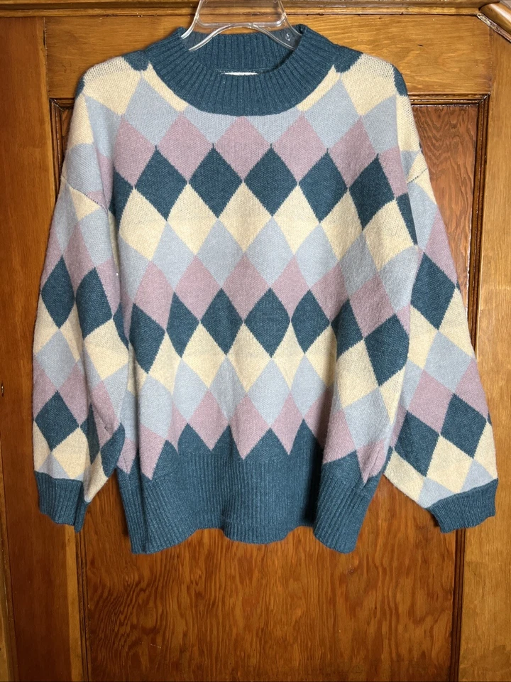 VTG Easel Women’s Med Green Argyle Sweater Preppy Academia Old Money - Image 1 of 4