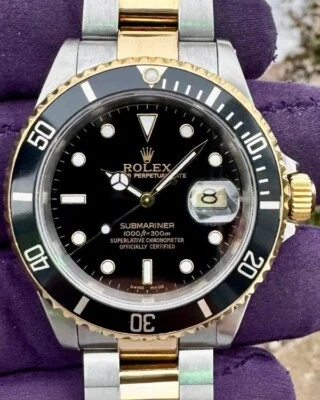 Rolex Submariner Dos Tonos Esfera Negra e Inserto Bisel Giratorio Reloj Oyster 16613! Foto 1 de 4