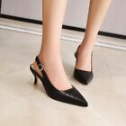 Ladies Kitten Mid Heels Casual Work Shoes Pointed Toes Pumps Slingback Plus Size