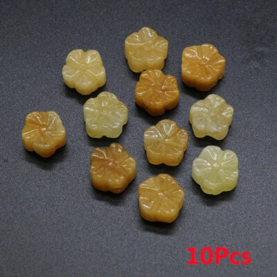 10Pcs 12mm Natural Yellow Jade Carved Peach Flower Spacer Loose Beads DIY HT290 - Image 1 of 4