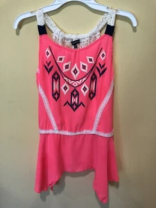 Sequin Hearts Kids Shirt Blouse Girl’s Youth XL Hot Pink Navy Crochet Exc Cond - Picture 1 of 8