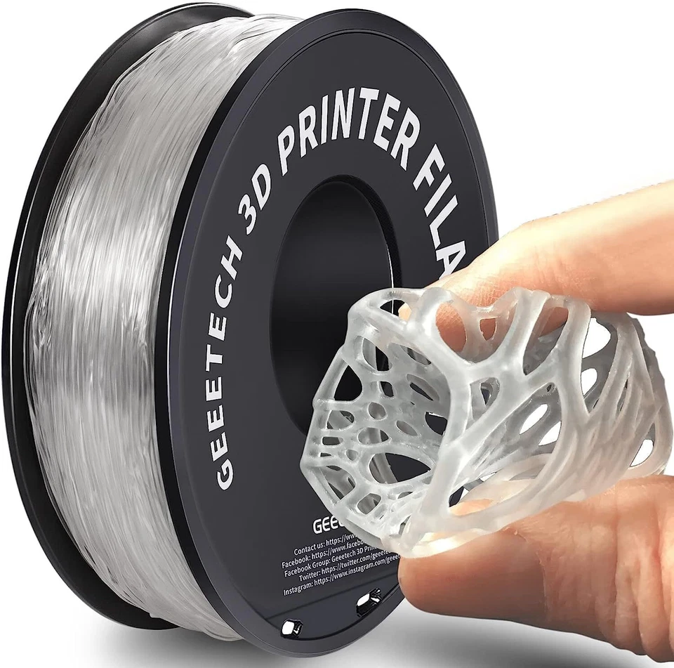 1kg/Rol GEEETECH 3D Printer Filament TPU Transparent & Solid 1.75mm Flexible 95A - Image 1 of 4