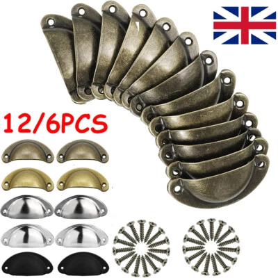 12PCS Vintage Bronze Shell Pull Cup Handles Cabinet Drawer Kitchen Cupboard Knob - Image 1 of 4