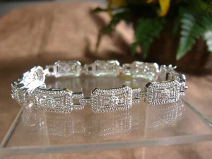 VINTAGE 7" FILIGREE RECTANGULAR LINK STERLING SILVER BRACELET - Picture 1 of 4