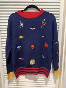 Gorgeous Blue Long Embroidered Tiger Flower Space Ship Heart Bee Snake Jumper - Picture 1 of 5