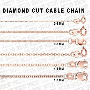 14K Rose Gold Diamond Cut Cable Link Chain Necklace,16"- 20" / 0.6mm - 1.1mm - Picture 1 of 8