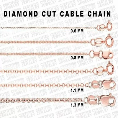 Collar de cadena de eslabones de cable con corte de diamante de oro rosa de 14K, 16"- 20" / 0,6 mm - 1,1 mm Foto 1 de 4