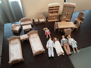 Doll House Figures Vintage 1988 Horsman Family Dollhouse Wood Furniture Lot - Picture 1 of 10