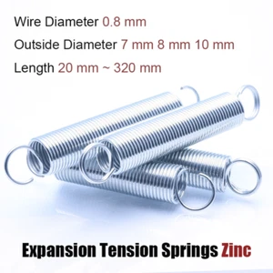 Zinc Plated Expansion Springs With Hook Extension Tension Spring Wire Dia 0.8 mm - Picture 1 of 9