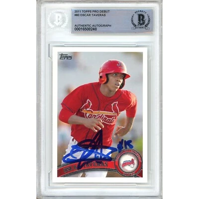 Oscar Taveras Signed 2011 Topps Pro Debut #80 Card AUTO RC Beckett BAS Cardinals - Image 1 of 4