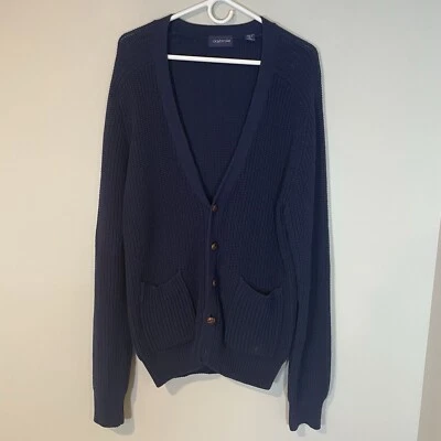 Claybrooke Mens Cardigan Size L Navy Blue Knit Wooden Buttons VTG Grandpa Golf - Image 1 of 4