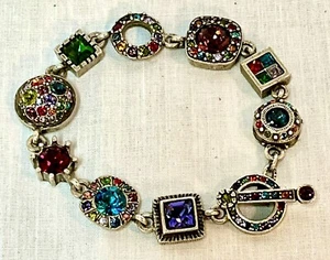 Patricia Locke USA Signed 2011 Silvertone Swarovski Crystals 7” Link Bracelet - Picture 1 of 9