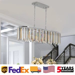 39" Modern K9 Crystal Chandelier Chrome Rectangle Pendant Light Ceiling Fixture - Picture 1 of 12