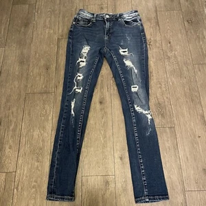 Pantalones de mezclilla ajustados desgastados Kancan para mujer lavado oscuro talla 7/27 color medio - Imagen 1 de 7