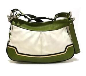 NICE Coach Madison Spectator GREEN & WHITE Leather Tote Bag Purse Satchel 13248