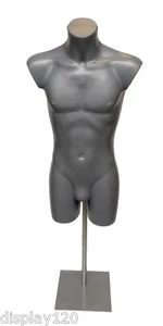 Maniquí de exhibición masculina con soporte ajustable ropa deportiva torso busto plateado - Imagen 1 de 3