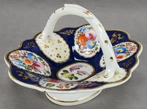 19th Century British Coalport Hand Painted Floral Cobalt & Gold Basket - Picture 1 of 13