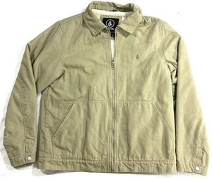 Volcom True To This Sherpa Lined Jacket Men’s Small Green Canvas Zip Up Coat - Picture 1 of 10