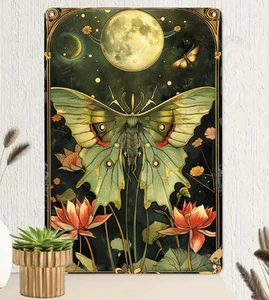 Arte de metal, polilla luna, - 8x12" en jardín floral, decoración de arte de pared de metal - Imagen 1 de 2