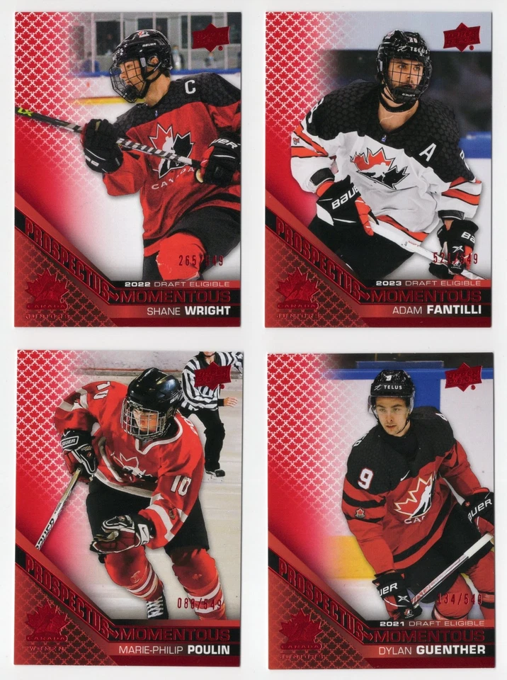2022 UD Team Canada Juniors Prospectus Momentous Electric Red #/549 Pick List - Image 1 of 1