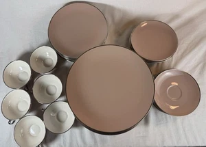 RARE MCM Franciscan Sandalwood MADE IN USA Platinum Rim PLATES AND CUPS 40 PIECE - Picture 1 of 17