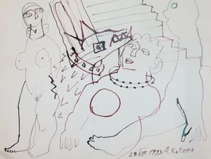 Signed abstract composition ink painting nude figures - Picture 1 of 10