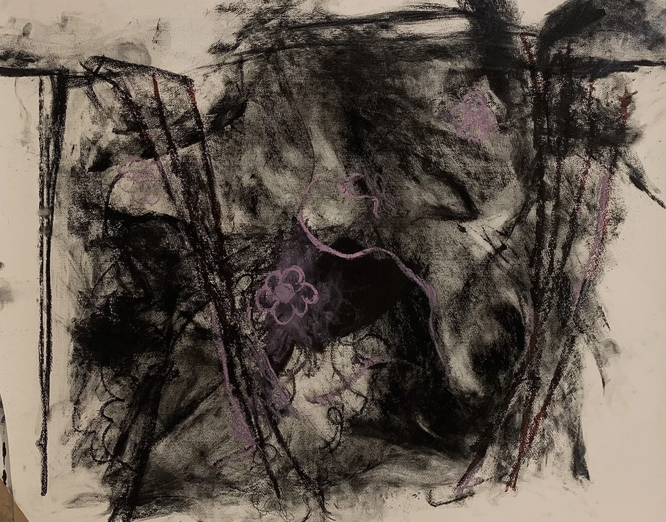 Stigmata Bloom | Dessin contemporain au fusain / Charcoal Drawing | 110x76 cm - Photo 1/1