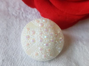 Bouton vintage en verre blanc mordoré irisé 2,2 cm D2D - Picture 1 of 3