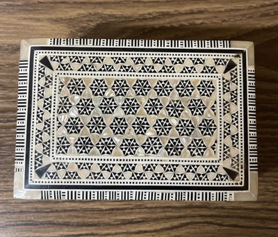 Jewelry Box Mother of Pearl Shell Inlay Wooden Trinket Box 5.5" X 9.75" X 2" - Image 1 of 4