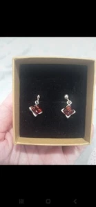 Handmade Silver Amber Small Elegant Stud Earrings Never Used - Picture 1 of 5