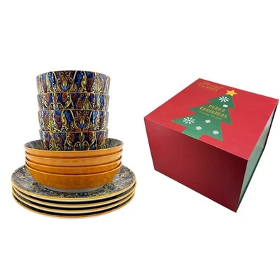 Juego de vajilla boho de 12 piezas para 4 platos y cuencos de cerámica bohemia, tono tierra Foto 1 de 4