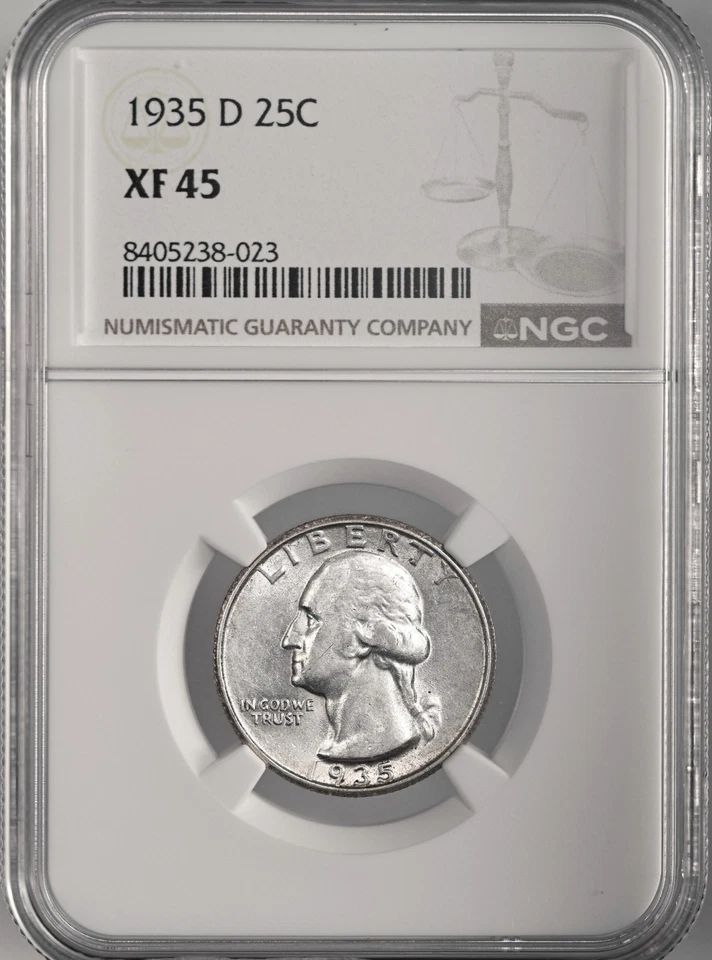 1935-D  25C WASHINGTON SILVER QUARTER DENVER  NGC XF45  #8405238-023 - Image 1 of 4