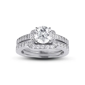 1 1/4ct H SI1 Round Natural Certified Diamonds 14k  Halo Ring with Wedding Band - Picture 1 of 4